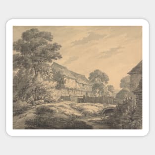 Farmhouse and Buildings by a Stream by Thomas Hearne Sticker